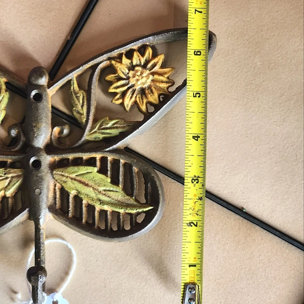 Marker's Marked Painted Iron Butterfly Wall Hook Sunflower and Leaf Detail